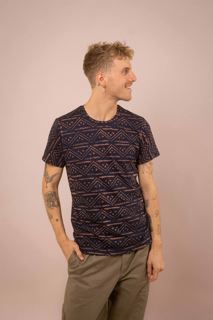 T-Shirt mit Blockprints blau-rosé