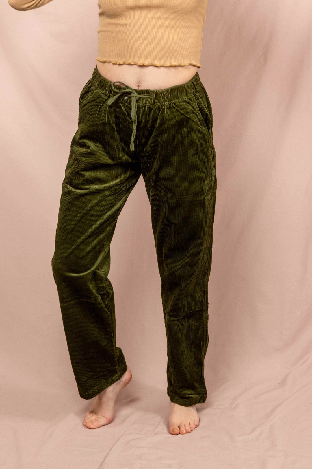 lockere cord hose, Urlaub, weite hose, relaxed hose, Grün, mit Tasche