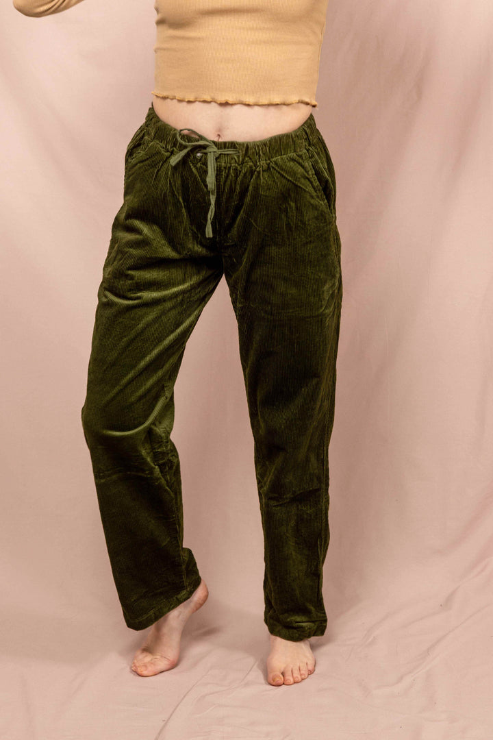 lockere cord hose, Urlaub, weite hose, relaxed hose, Grün, mit Tasche