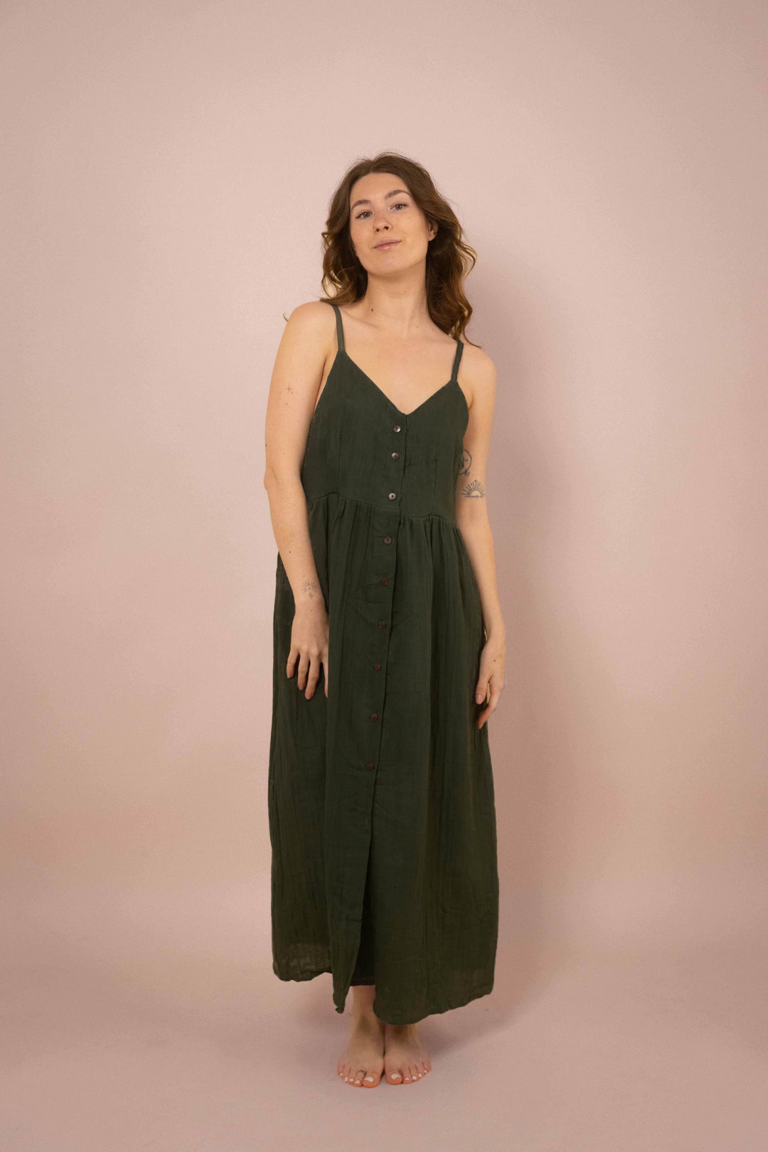 Kleid YOKO mit Knöpfen ~ Dunkelgrün