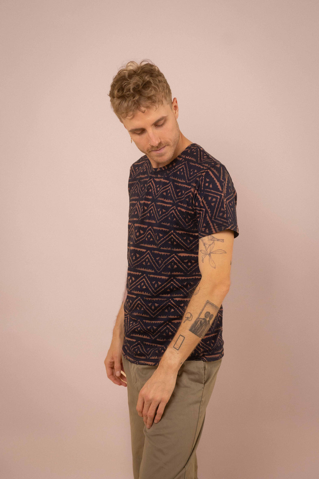 T-Shirt mit Blockprints blau-rosé