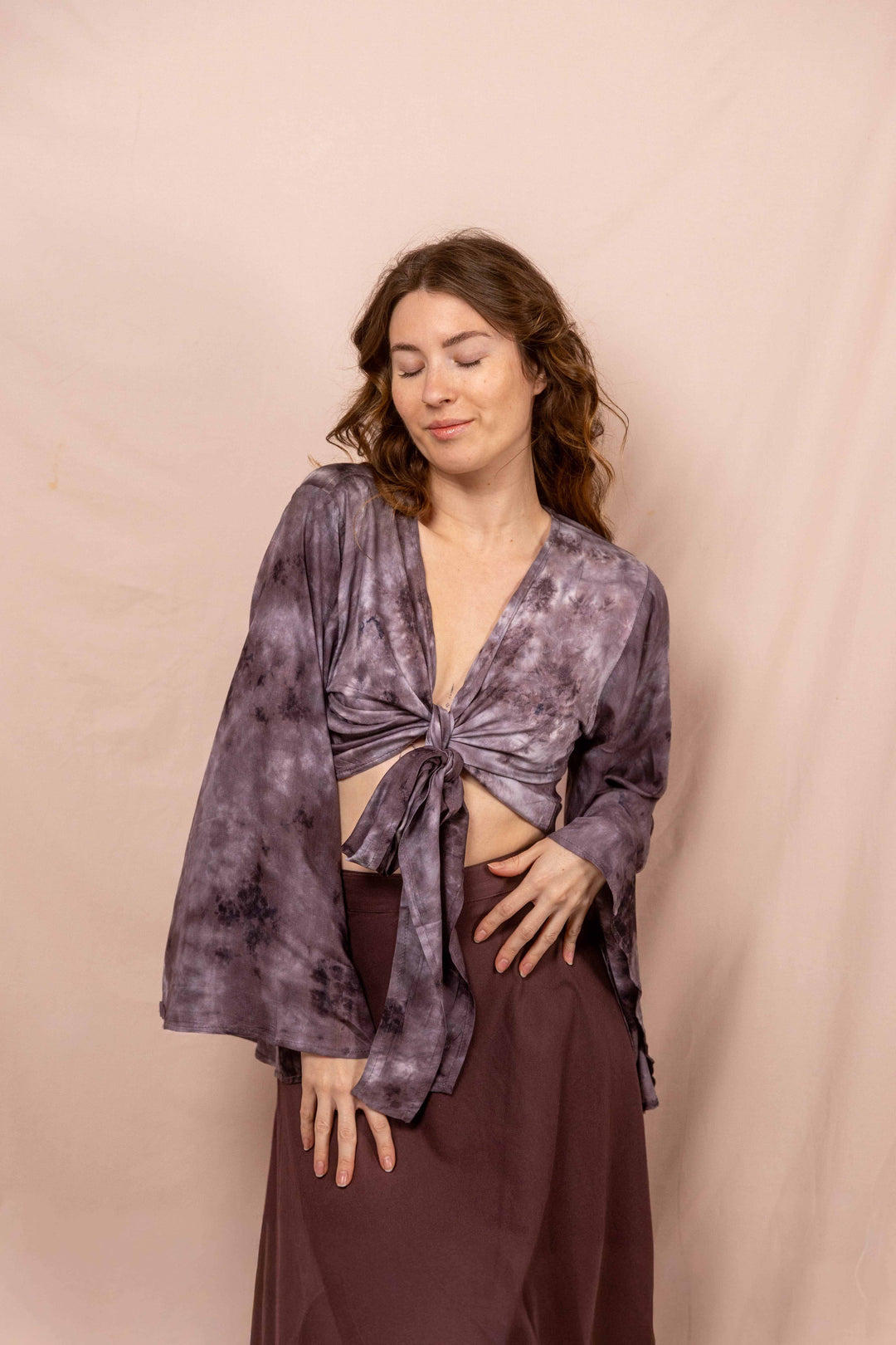 lässige Wickelbluse, Vintage Wickeltop, Top, Bluse in Batik Lila