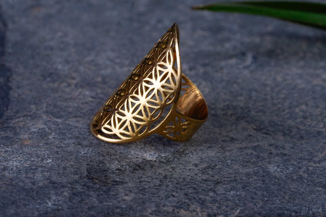 Mandala Ring ~ BLUME DES LEBENS ~ Messing ~ Same des Lebens ~ Heilige Geometrie ~ Heilige Struktur