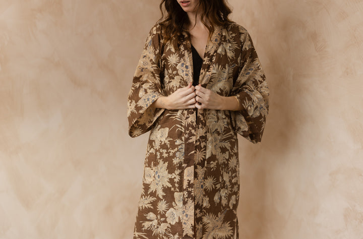 Kimono, Leichter Bademantel, dünner Morgenmantel, lange Bluse, Longewear, aus Buamwolle