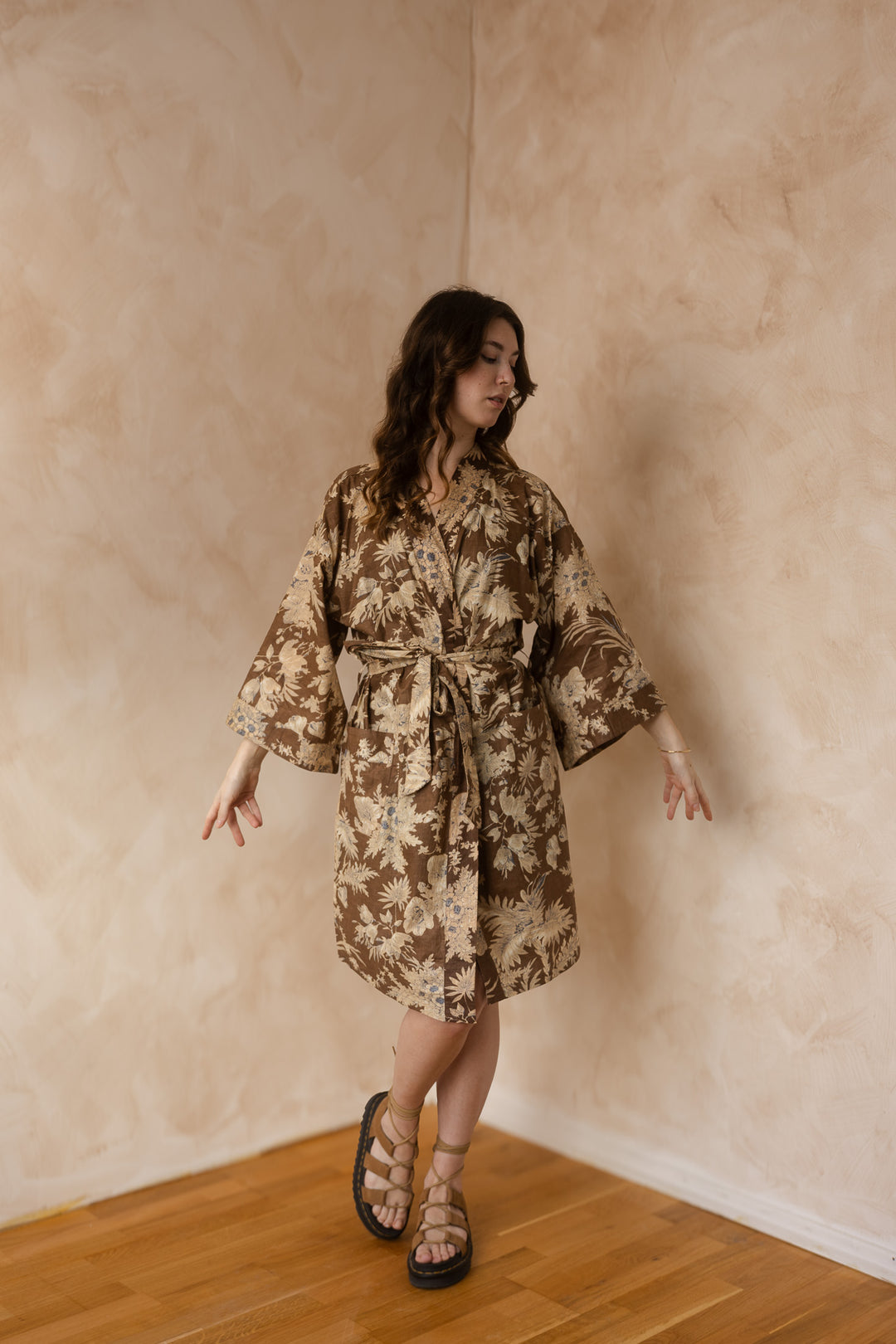 Kimono, Leichter Bademantel, dünner Morgenmantel, lange Bluse, Longewear, aus Buamwolle