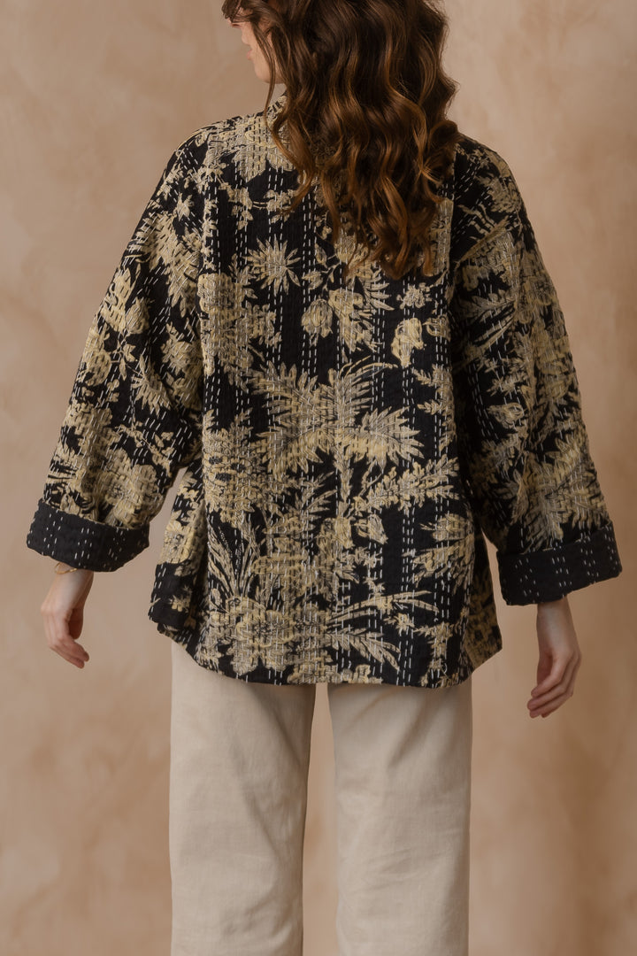 Kanta Jacke, Hipster Kimono Jacke, Boho Jacke mit Blockprint, Blumenmuster