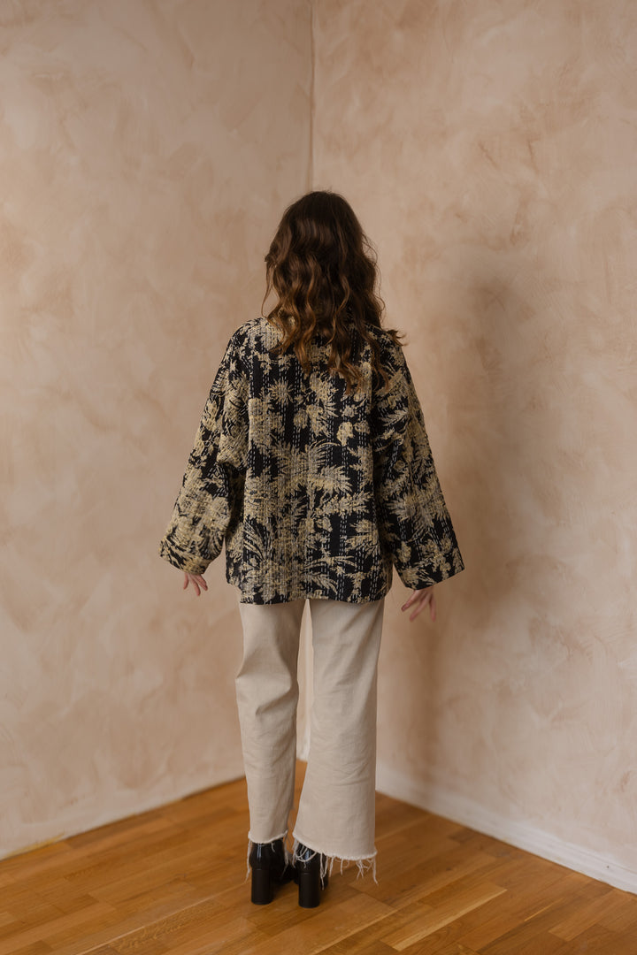 Kanta Jacke, Hipster Kimono Jacke, Boho Jacke mit Blockprint, Blumenmuster
