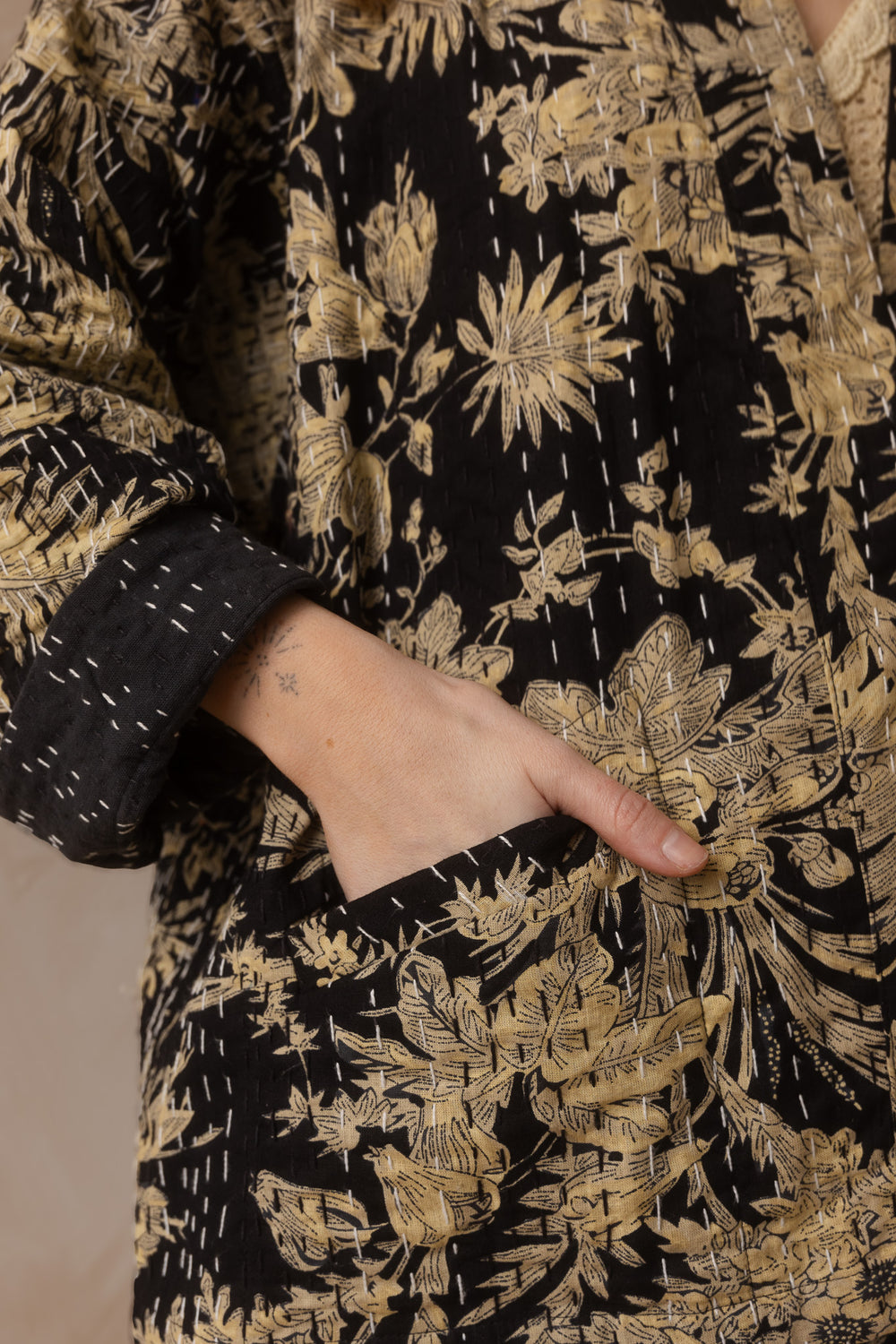 Kanta Jacke, Hipster Kimono Jacke, Boho Jacke mit Blockprint, Blumenmuster