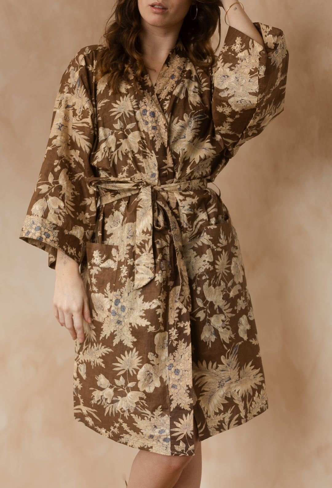 Kimono, Leichter Bademantel, dünner Morgenmantel, lange Bluse, Longewear, aus Buamwolle