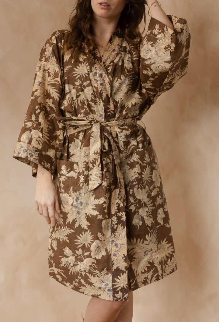 Kimono, Leichter Bademantel, dünner Morgenmantel, lange Bluse, Longewear, aus Buamwolle