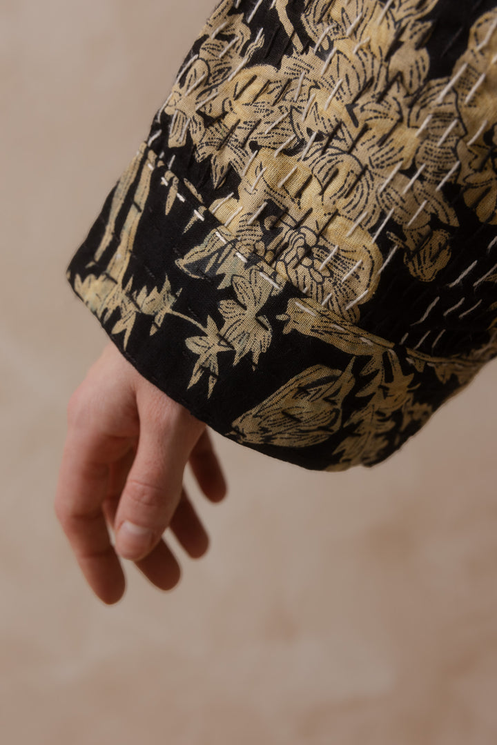Kanta Jacke, Hipster Kimono Jacke, Boho Jacke mit Blockprint, Blumenmuster