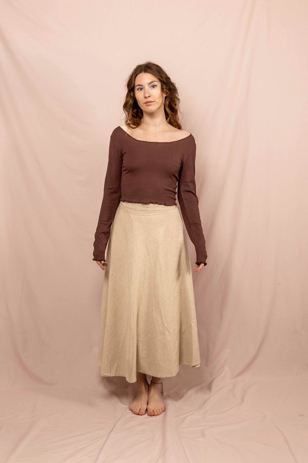 Wickelroch in Natur, Naturtextilie, Baumwolle, Langer weiter Rock, Zum Binden, Rock Beige