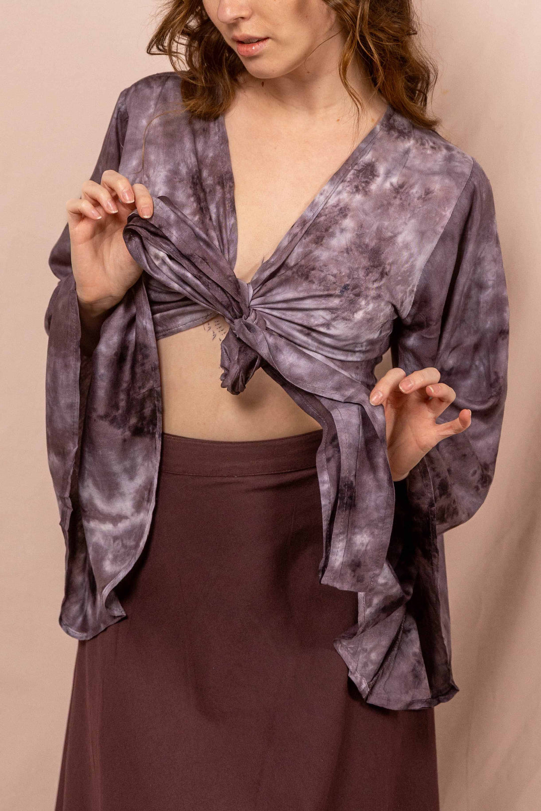 lässige Wickelbluse, Vintage Wickeltop, Top, Bluse in Batik Lila