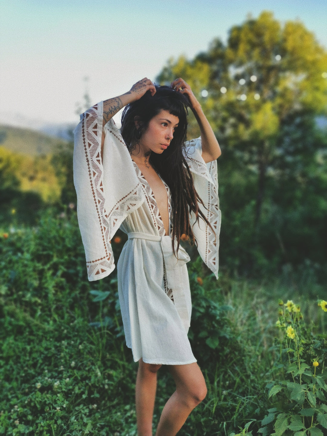 Kimono YUKI aus Hanf-Leinen | weiß mit Blockprint | CAPSULE COLLECTION
