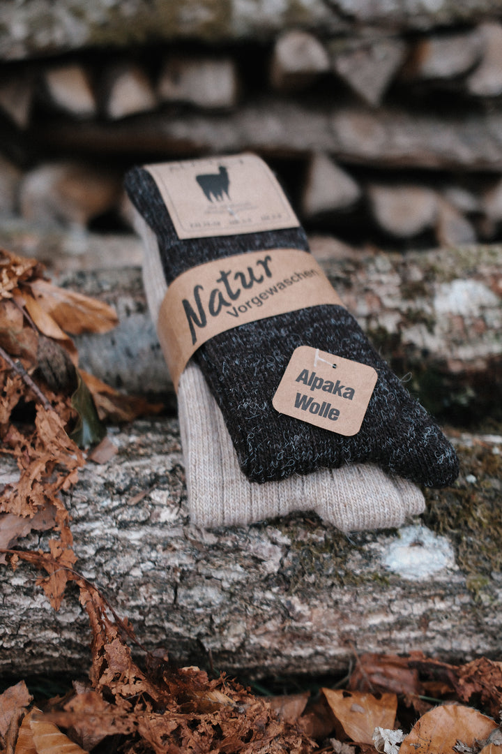 Superwarme Alpaka Socken beige + braun ~ 2 Paar