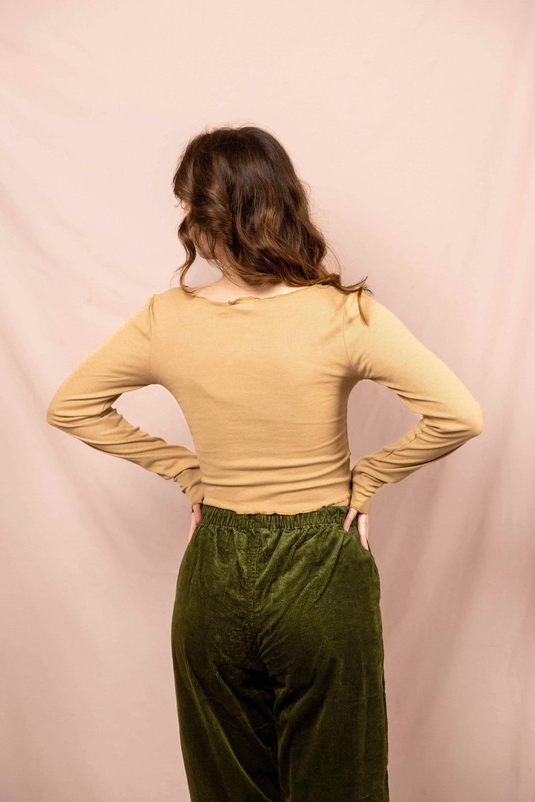 Feinripp Shirt, Longsleeve Top, Langärmlig in Beige