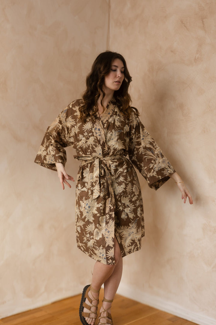 Kimono, Leichter Bademantel, dünner Morgenmantel, lange Bluse, Longewear, aus Buamwolle