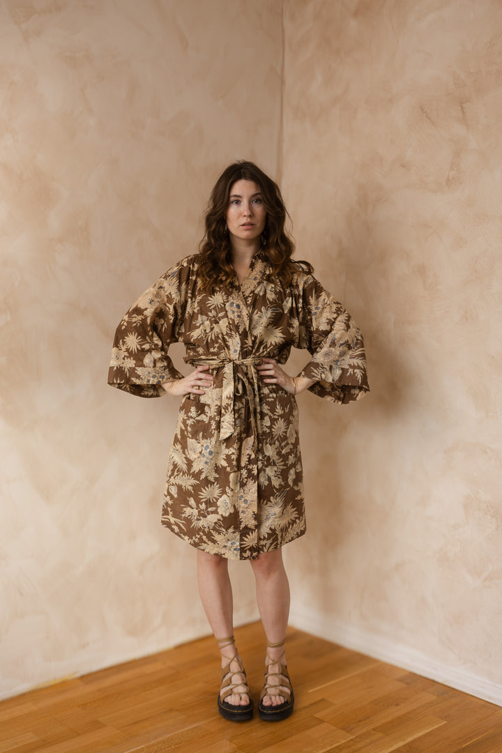 Kimono, Leichter Bademantel, dünner Morgenmantel, lange Bluse, Longewear, aus Buamwolle