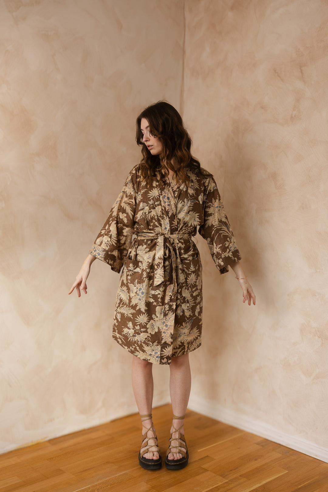 Kimono, Leichter Bademantel, dünner Morgenmantel, lange Bluse, Longewear, aus Buamwolle