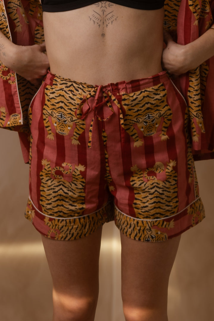Stylisches Pyjama Set, Tiger Print Schlafanzug, Kurze Nachtwäsche, Unisex Pyjama aus Baumwolle, Trendige Muster