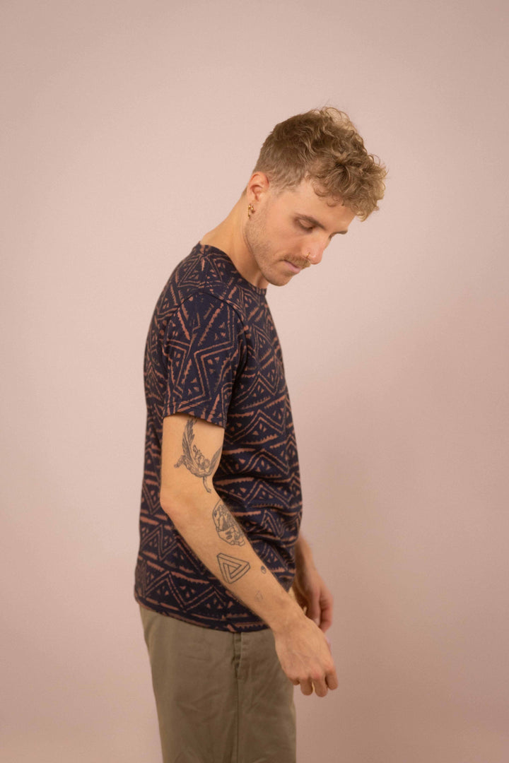 T-Shirt mit Blockprints blau-rosé