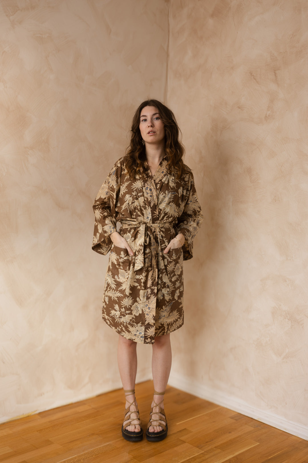 Kimono, Leichter Bademantel, dünner Morgenmantel, lange Bluse, Longewear, aus Buamwolle