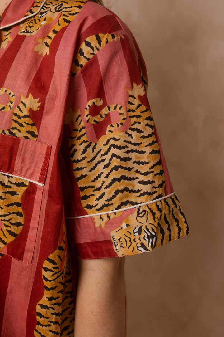 Stylisches Pyjama Set, Tiger Print Schlafanzug, Kurze Nachtwäsche, Unisex Pyjama aus Baumwolle, Trendige Muster