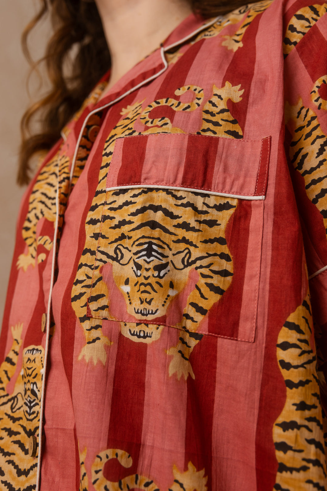 Stylisches Pyjama Set, Tiger Print Schlafanzug, Kurze Nachtwäsche, Unisex Pyjama aus Baumwolle, Trendige Muster
