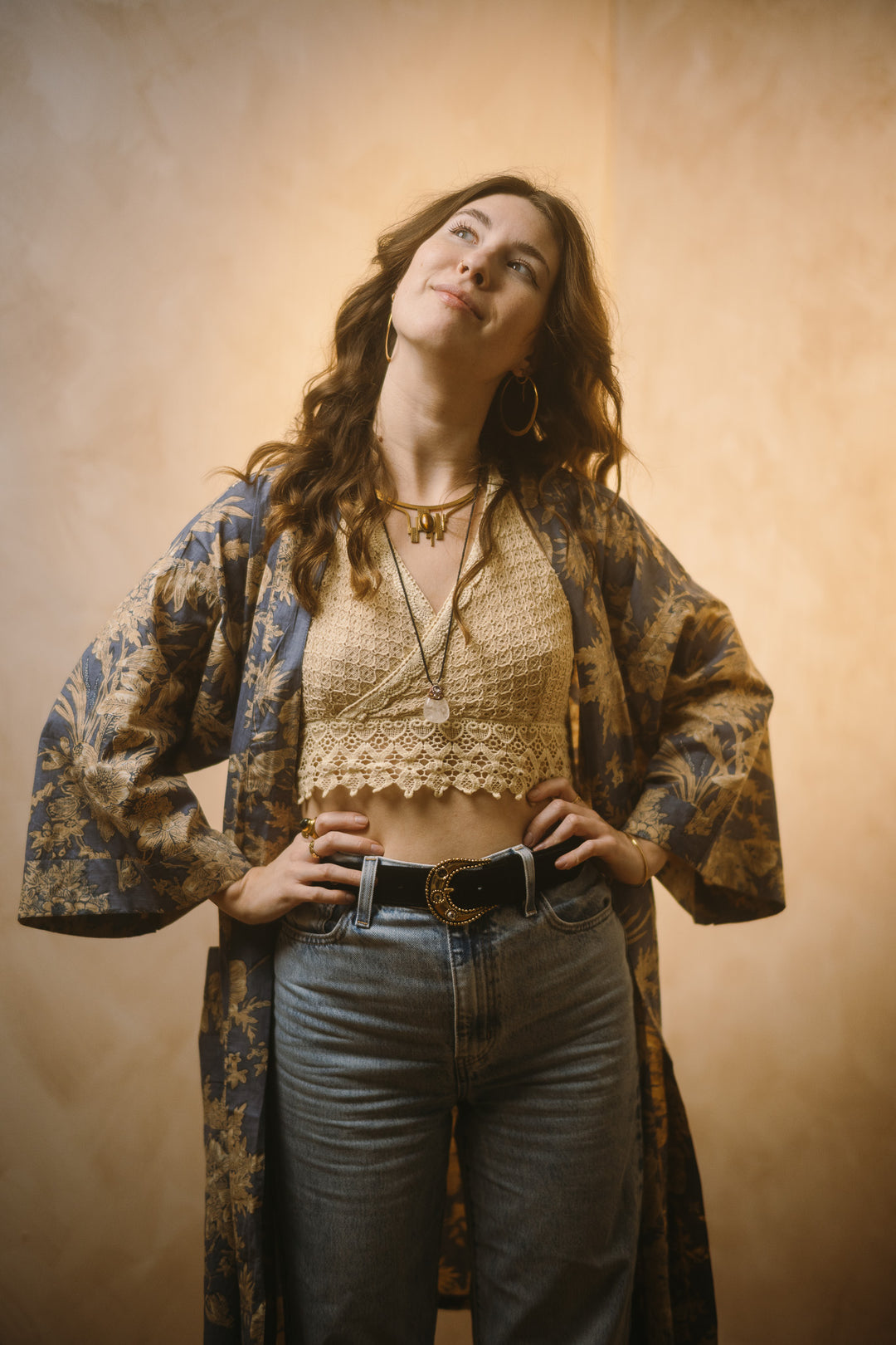 Kimono, Leichter Bademantel, dünner Morgenmantel, lange Bluse, Longewear, aus Buamwolle