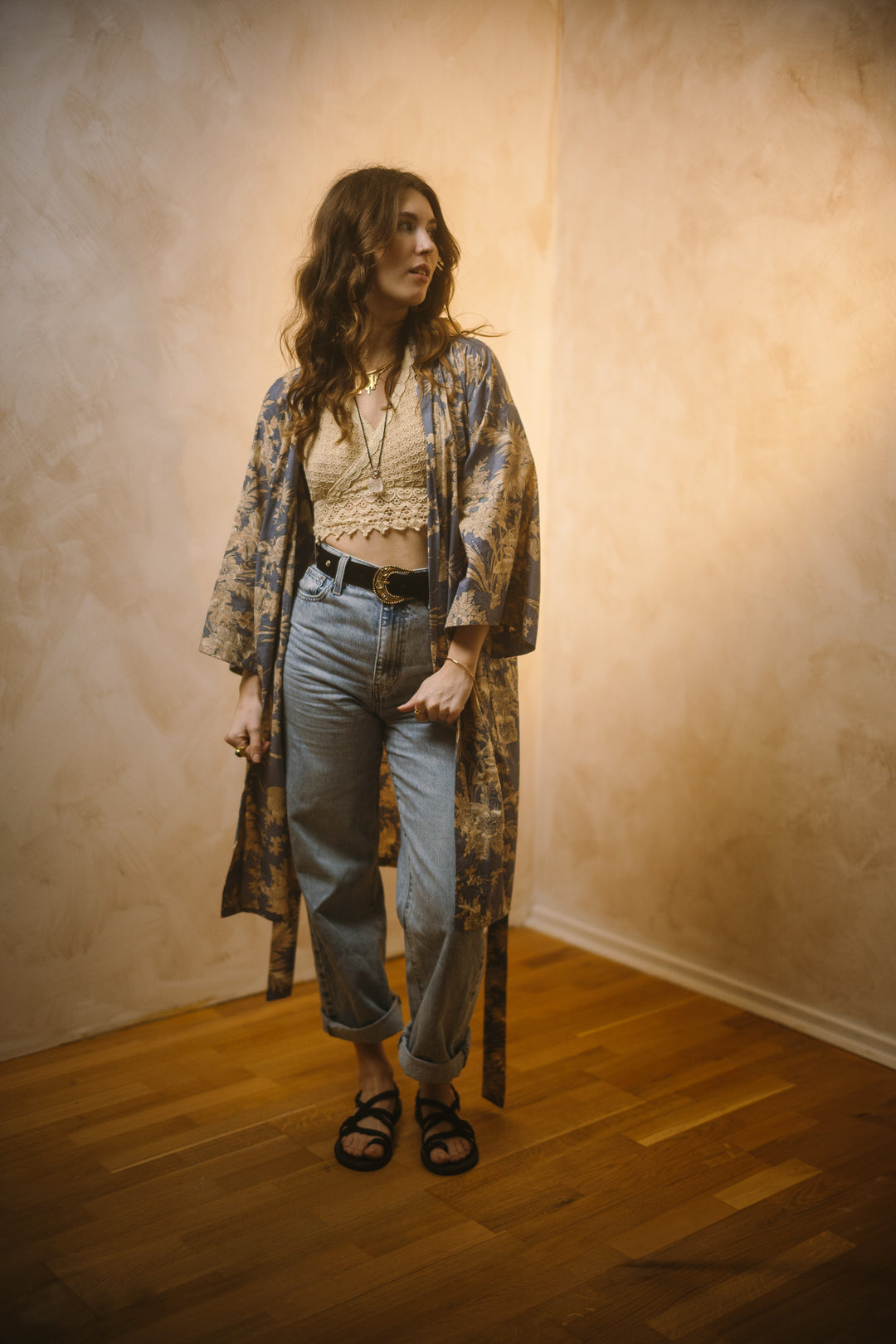 Kimono, Leichter Bademantel, dünner Morgenmantel, lange Bluse, Longewear, aus Buamwolle