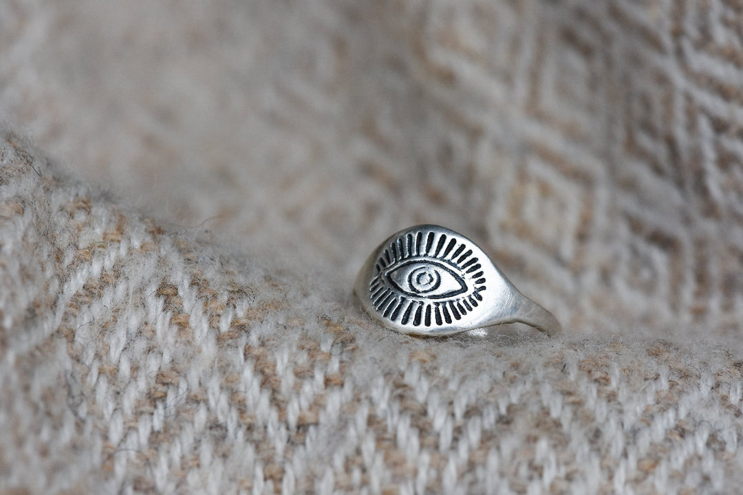 Silberring, Stapelring aus Silber, 925er Sterling Silber, Auge, Sonne, Heilige Geometrie. Statementring.
