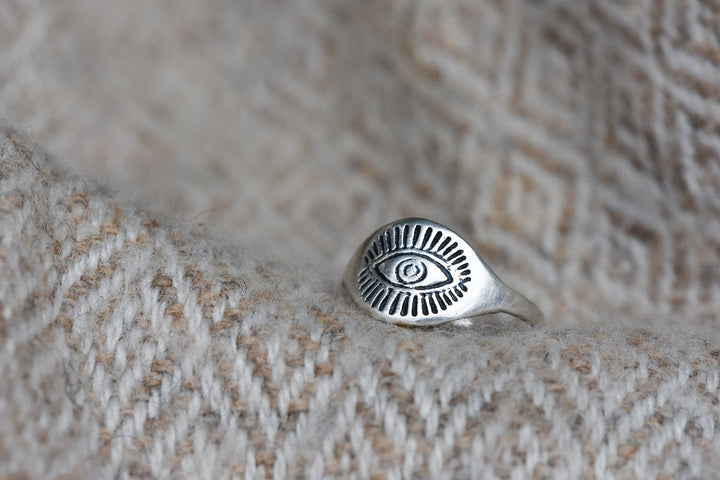 Silberring, Stapelring aus Silber, 925er Sterling Silber, Auge, Sonne, Heilige Geometrie. Statementring.