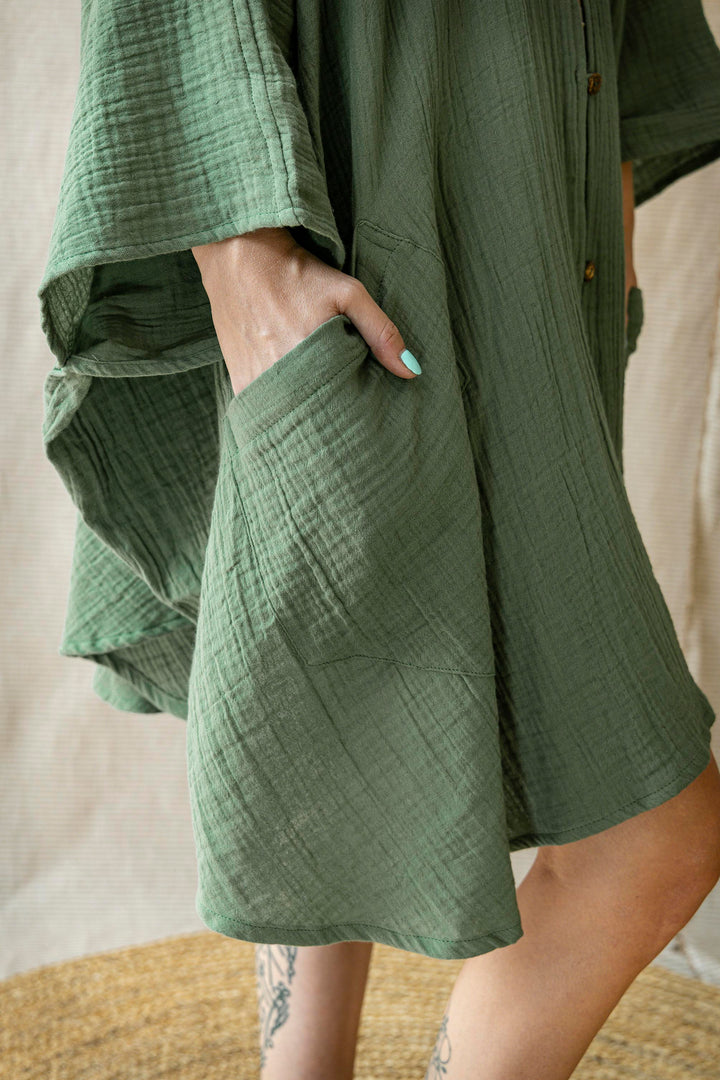 Musselin Poncho-Kleid ~ SMARAGD