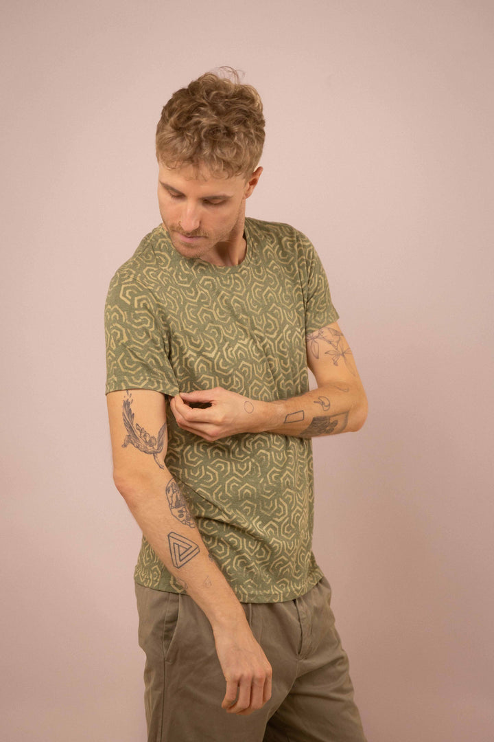 T-Shirt mit Blockprints grün