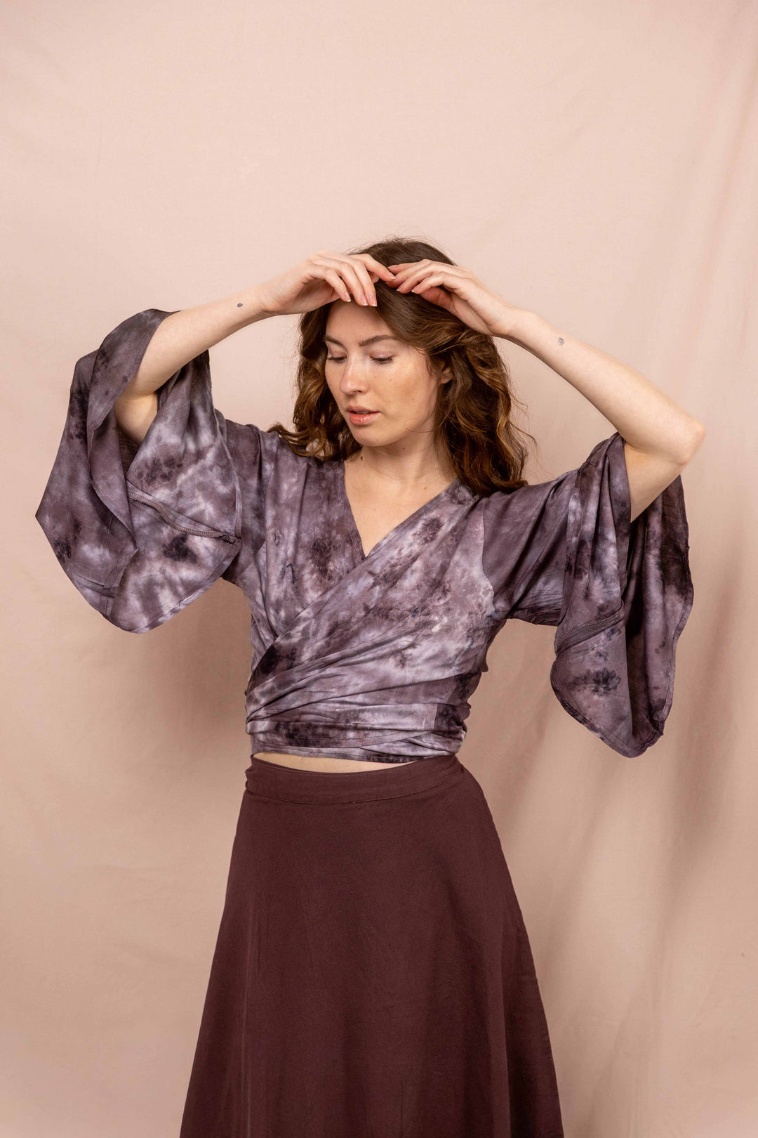 lässige Wickelbluse, Vintage Wickeltop, Top, Bluse in Batik Lila