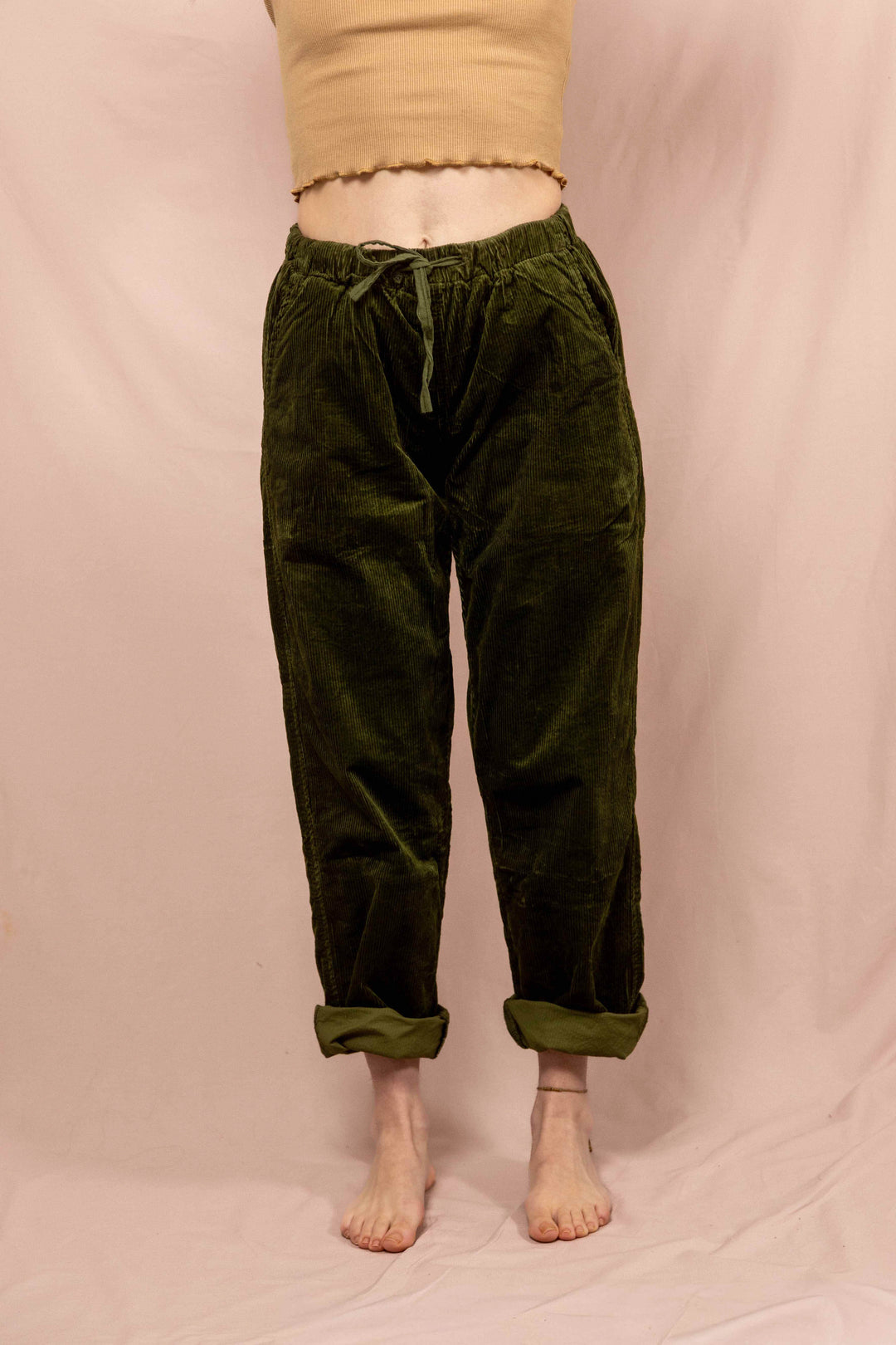 lockere cord hose, Urlaub, weite hose, relaxed hose, Grün, mit Tasche