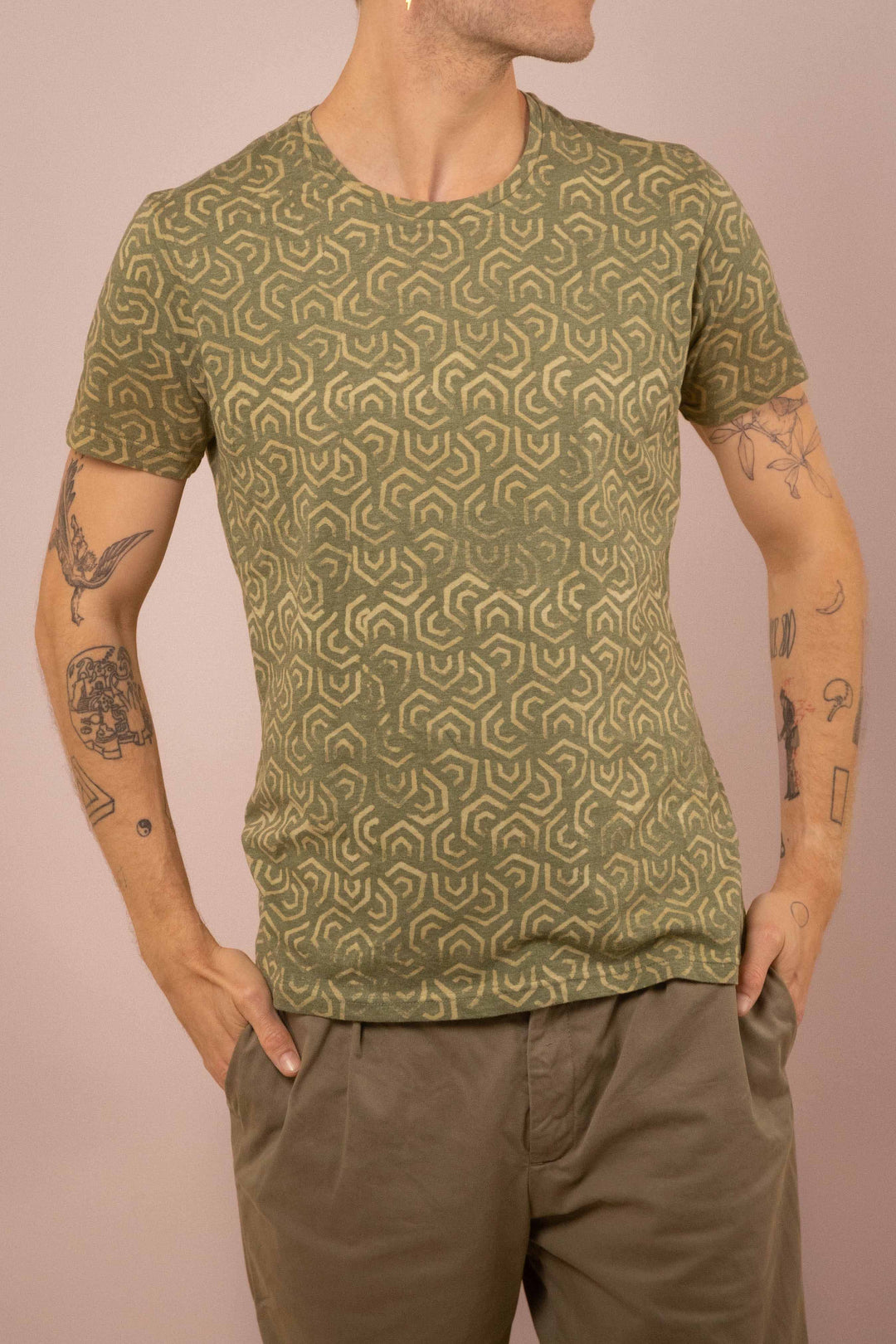 T-Shirt mit Blockprints grün