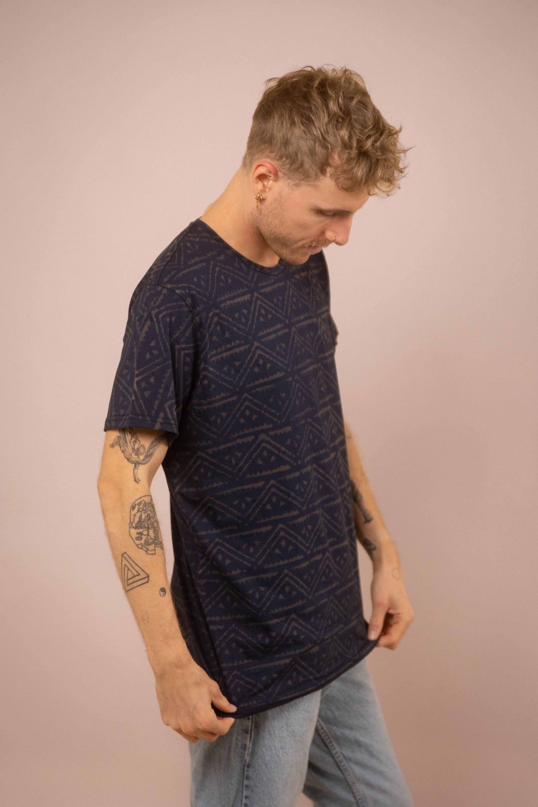 T-Shirt mit Blockprints blau-blau