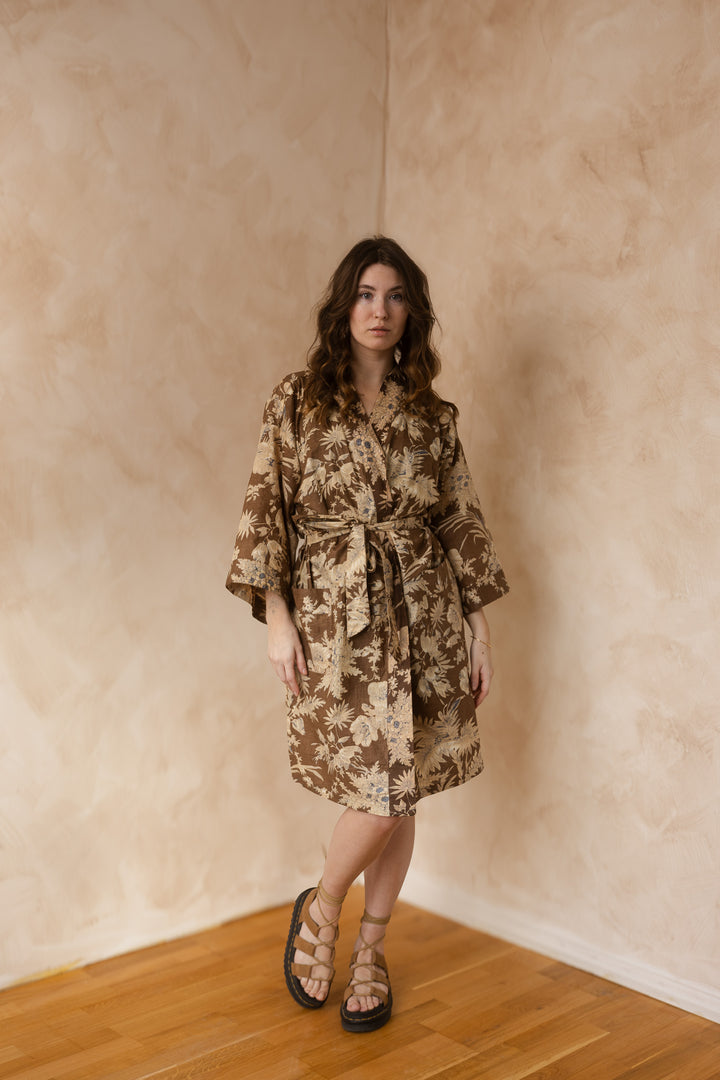 Kimono, Leichter Bademantel, dünner Morgenmantel, lange Bluse, Longewear, aus Buamwolle