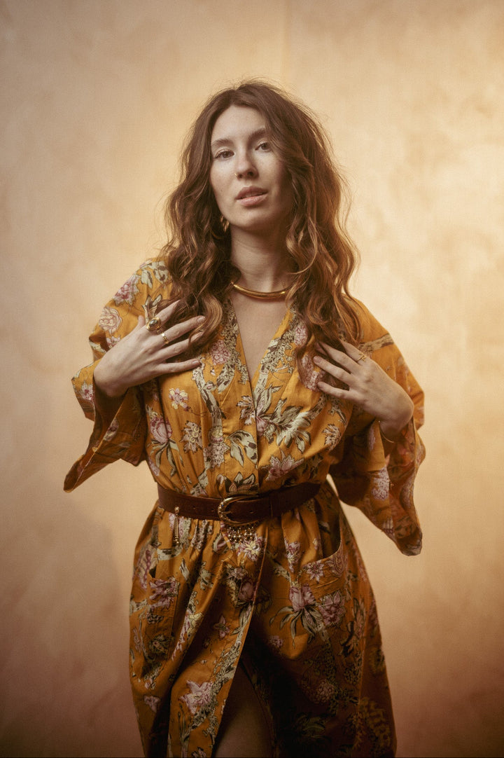 Kimono, Leichter Bademantel, dünner Morgenmantel, lange Bluse, Longewear, aus Buamwolle