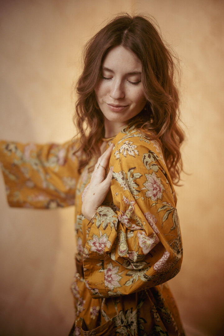Kimono, Leichter Bademantel, dünner Morgenmantel, lange Bluse, Longewear, aus Buamwolle