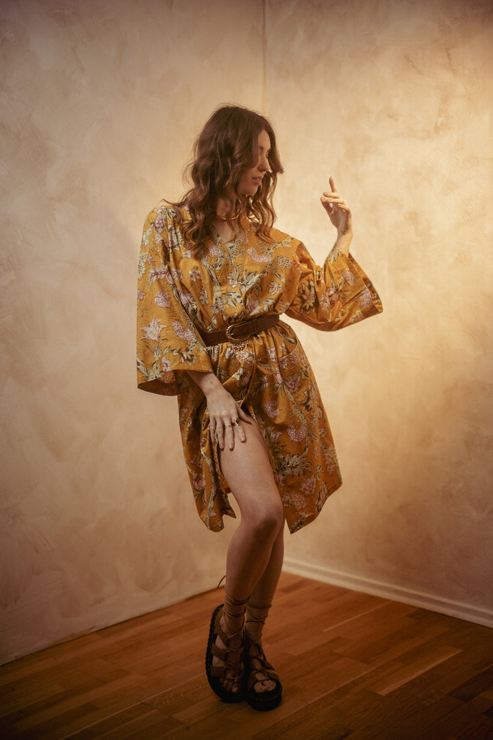Kimono, Leichter Bademantel, dünner Morgenmantel, lange Bluse, Longewear, aus Buamwolle