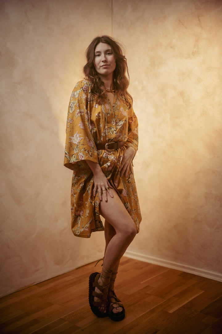 Kimono, Leichter Bademantel, dünner Morgenmantel, lange Bluse, Longewear, aus Buamwolle