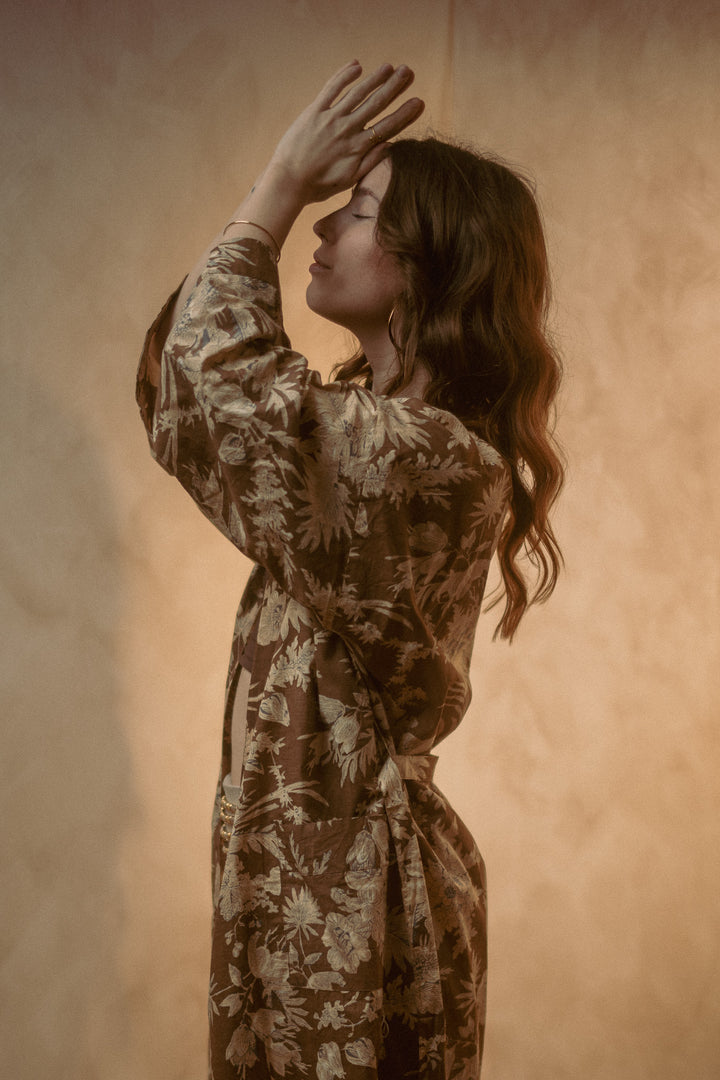 Kimono, Leichter Bademantel, dünner Morgenmantel, lange Bluse, Longewear, aus Buamwolle