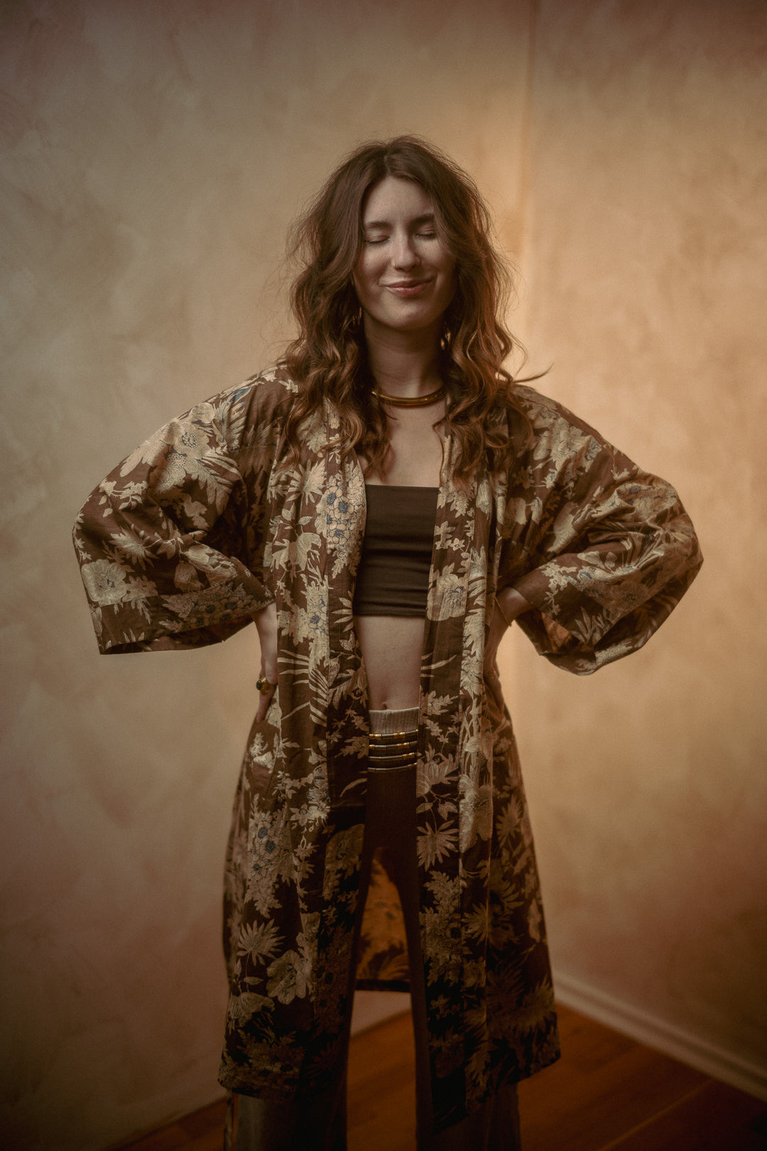 Kimono, Leichter Bademantel, dünner Morgenmantel, lange Bluse, Longewear, aus Buamwolle