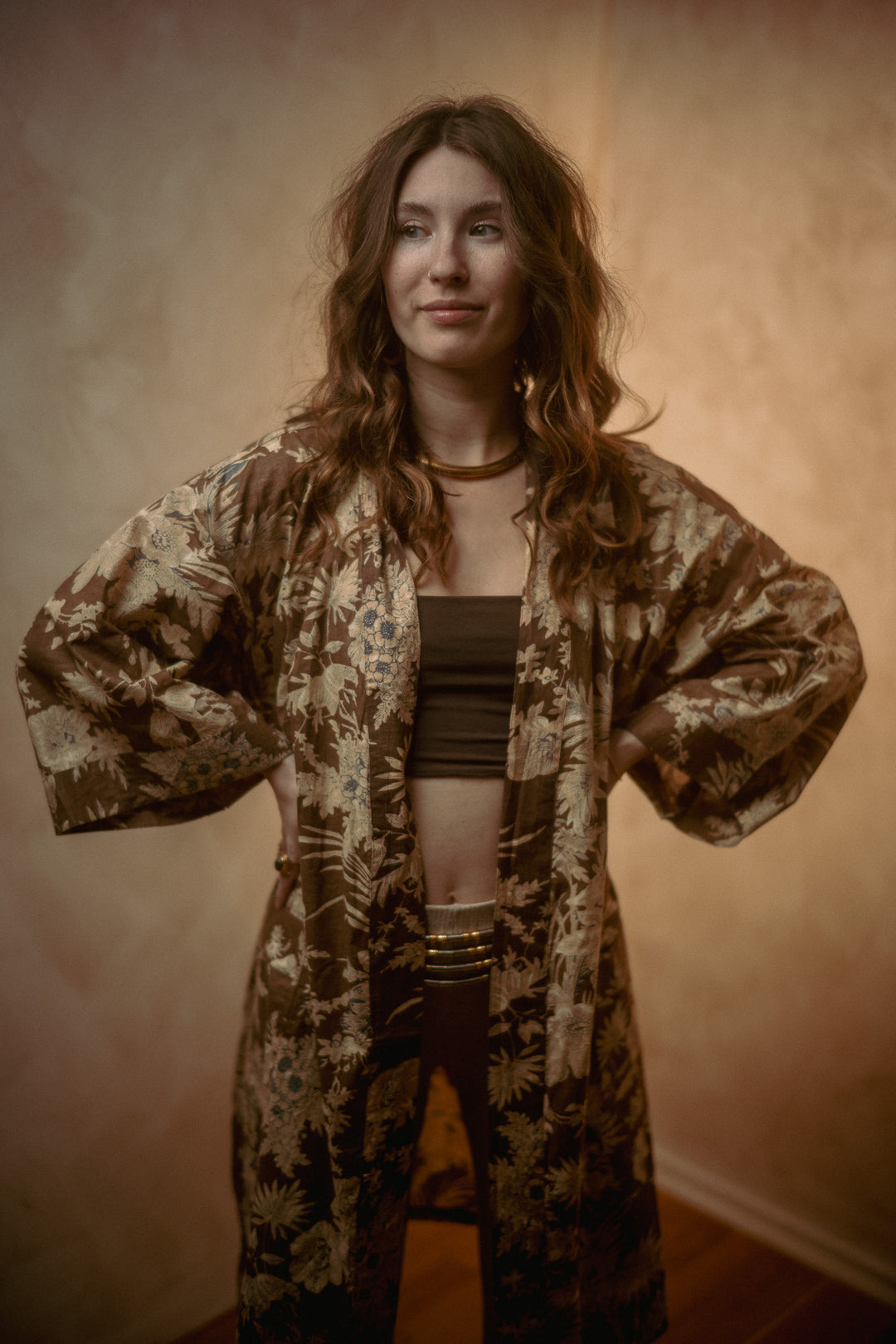 Kimono, Leichter Bademantel, dünner Morgenmantel, lange Bluse, Longewear, aus Buamwolle