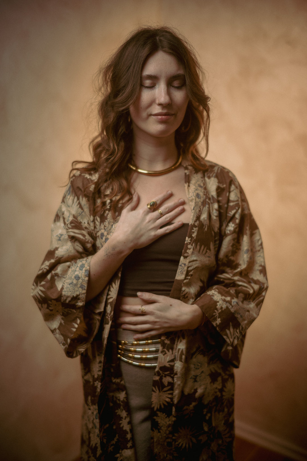 Kimono, Leichter Bademantel, dünner Morgenmantel, lange Bluse, Longewear, aus Buamwolle
