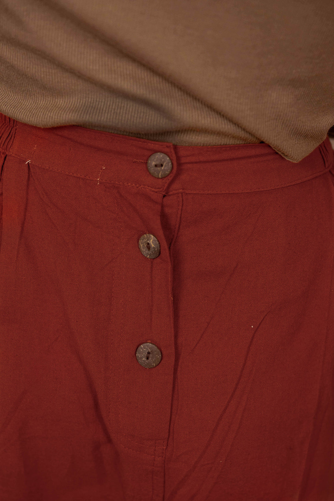 Sommerrock, Langer Frühlingsrock mit Knöpfen, Vintage Rock in Rost Rot mit Taschen, 100% Baumwolle