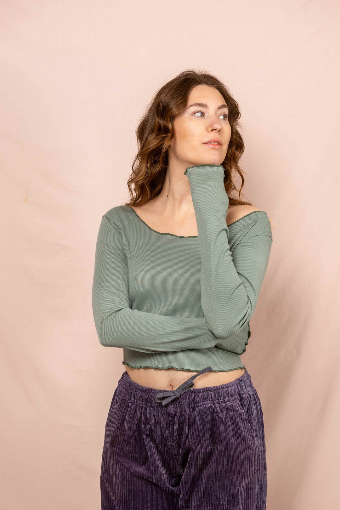 Feinripp Shirt, Longsleeve Top, Langärmlig es Oberteil in Mint Grün