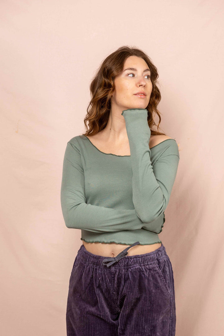 Feinripp Shirt, Longsleeve Top, Langärmlig es Oberteil in Mint Grün